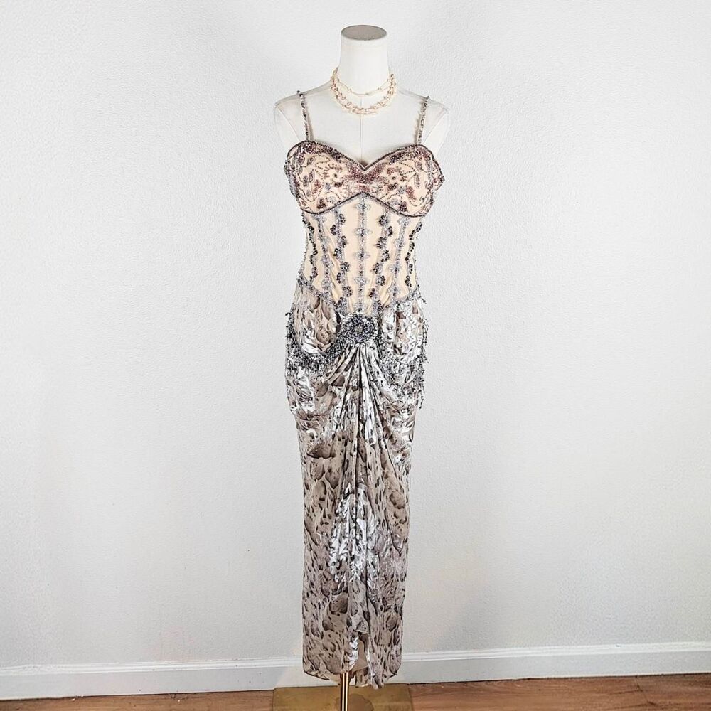 Y2K Silky Beaded Velvet Fringe Fairy Prom Dress